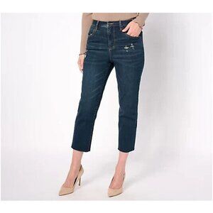 Studio Park x Amy Stran Regular Distressed Hem Indigo Jean Dark Wash, Reg 8